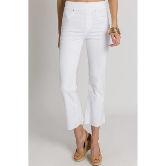 SPANX Cropped Raw Hem Flare Denim, White M